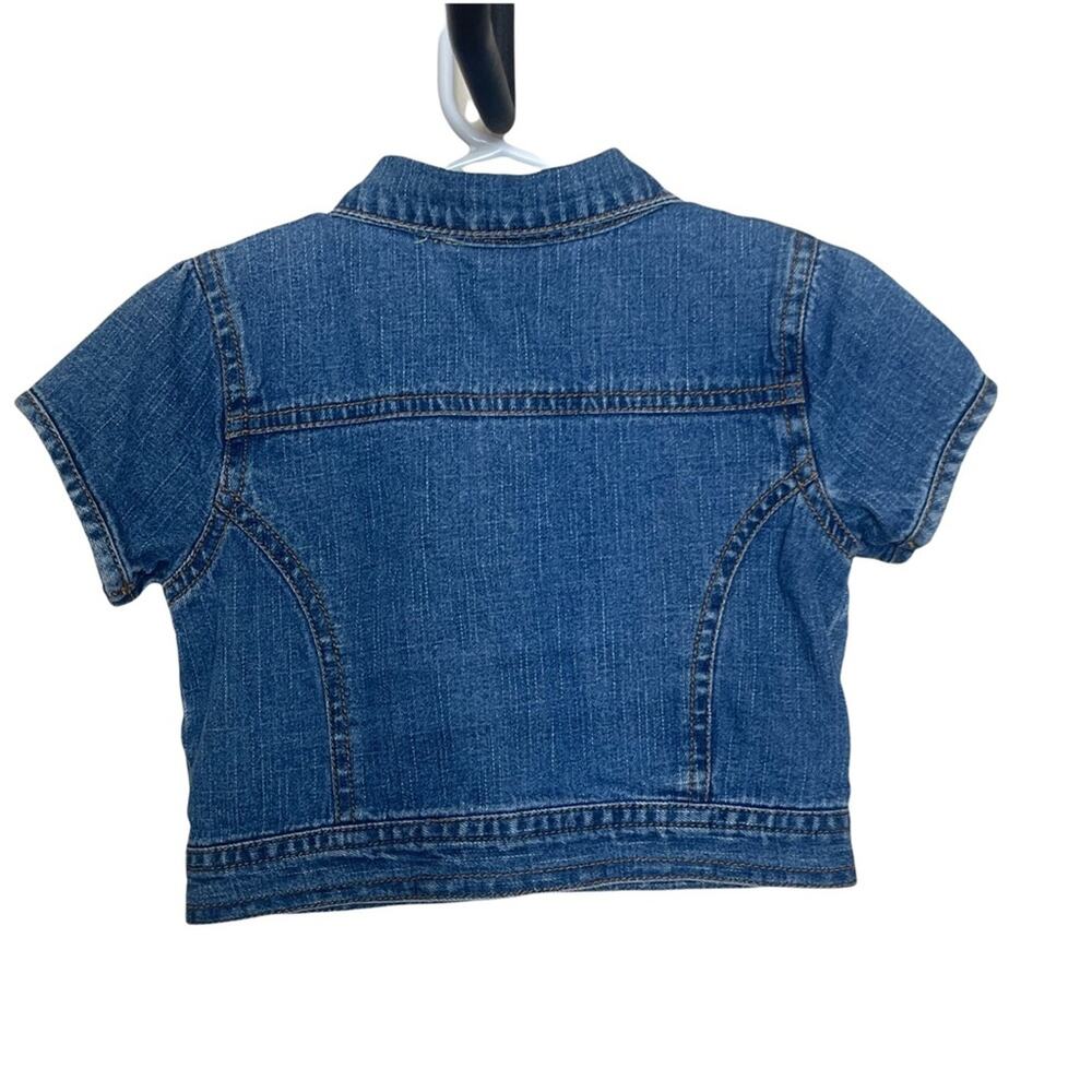 GLO Jeans Short Sleeve Collared Denim Jacket with Floral Trim Blue Multi Size 3T - Picture 2 of 8